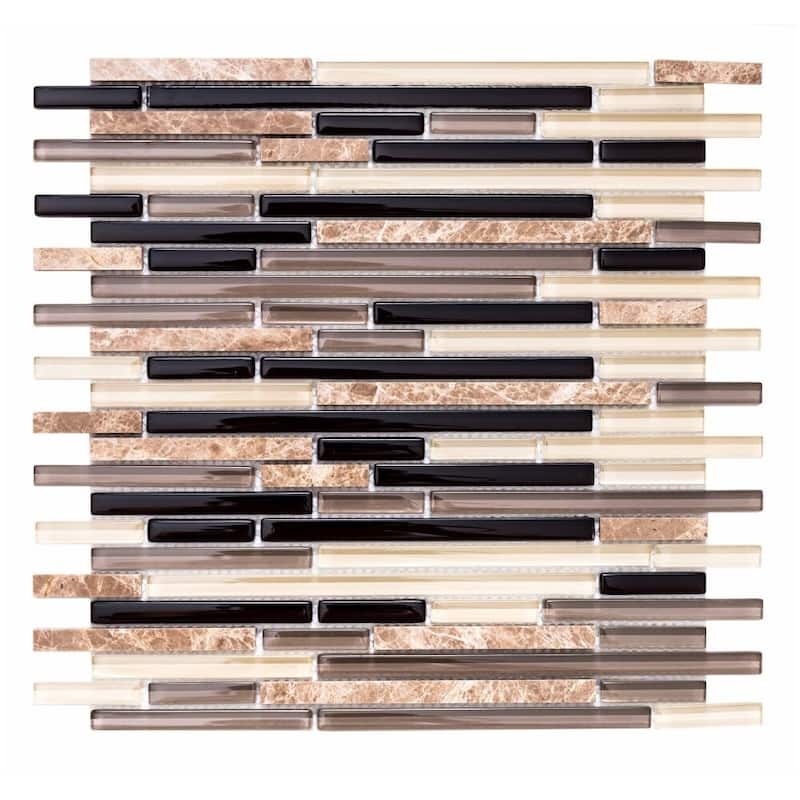 Victory 12x12 Random Sized Satin Glass Brick Mosaic Tile - Wall, Backsplash - 1 Sheet (1 Sq. ft.) - Espresso
