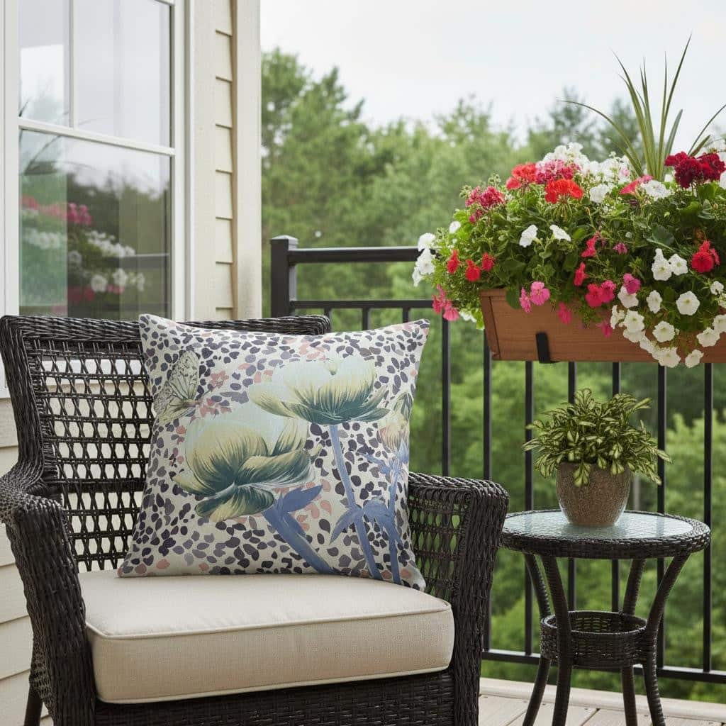 HomeRoots 18" x 18" Green and Black Butterfly Blown Seam Floral Indoor Outdoor Throw Pillow - 18.00' X '5.00' X '18.00