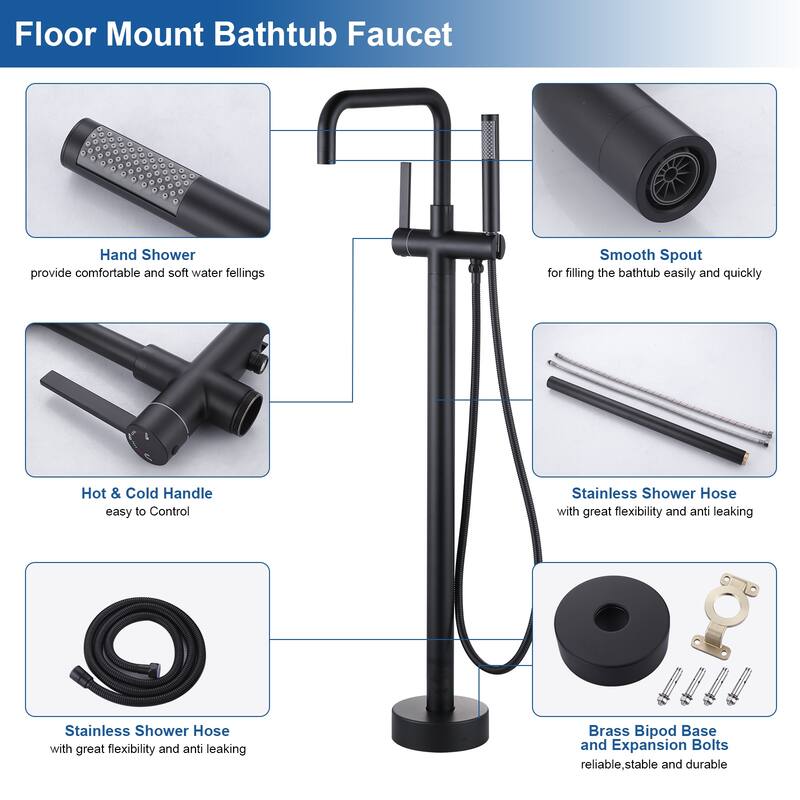 WOWOW Floor Mount Single-Handle Freestanding Tub Faucet