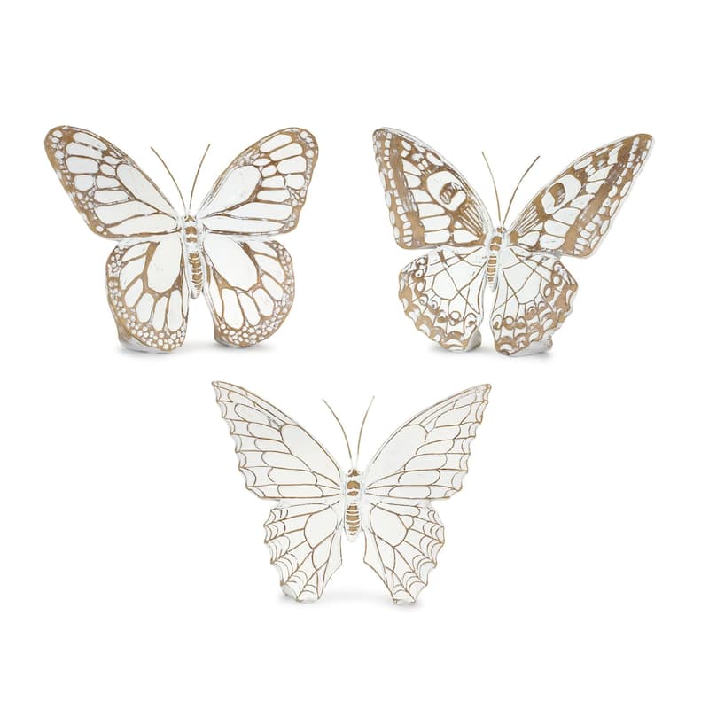 Butterfly Tabletop Figurines - 7.25" - White and Brown - Set of 3