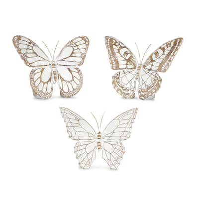 Butterfly Tabletop Figurines - 7.25" - White and Brown - Set of 3