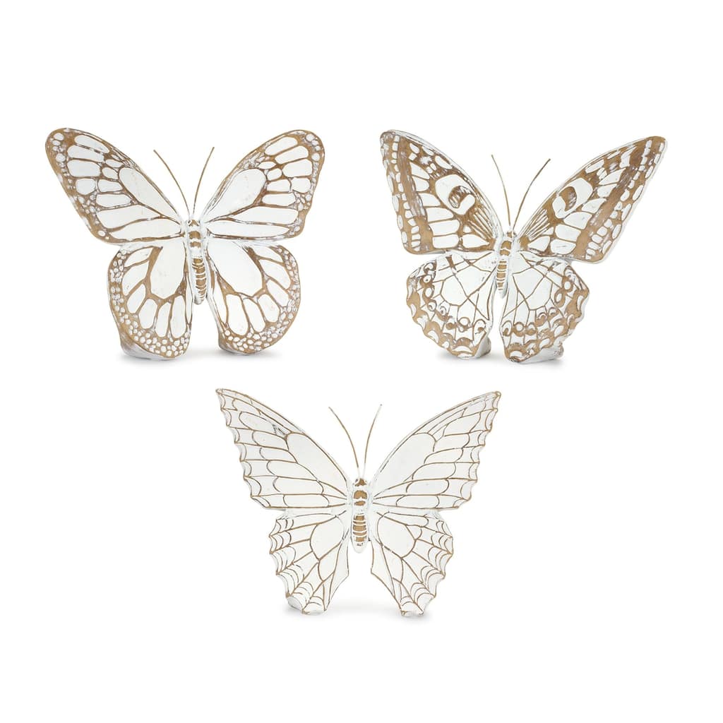 Butterfly Tabletop Figurines - 7.25" - White and Brown - Set of 3