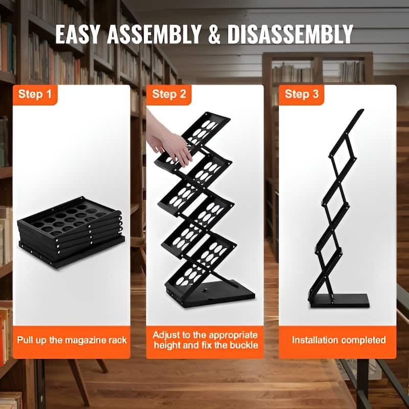 Foldable 4-Tier Magazine Rack with Carry Bag, Brochure Display Stand - 10.63 x 14.17 X 49.21 in