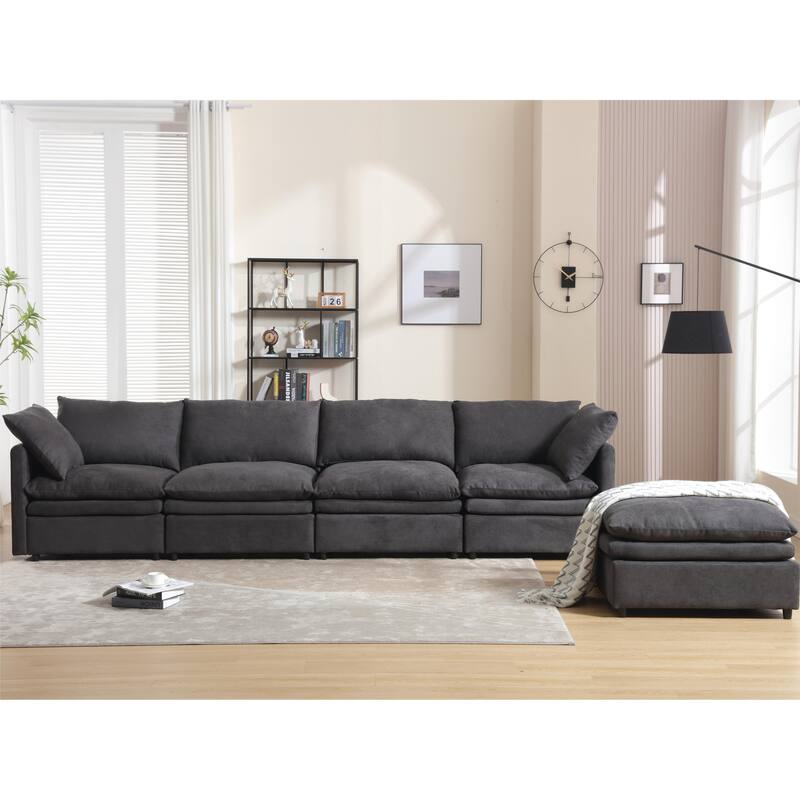 Flexible U-Shaped Modular Sofa with Reversible Cushions, Seating for 5 - Grey