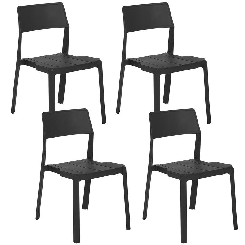 Javlergo 4-Pack Stackable Plastic Chairs for Dining and Patio Space Saving Indoor Outdoor Chairs with Ergonomic Back Support - Black