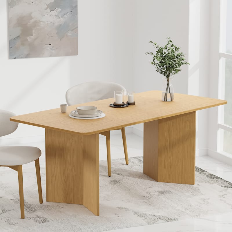 Lumioca Modern Oak Wood Top 67 in. Double Pedestal Base Dining Table - 67"x33.5" - Walnut