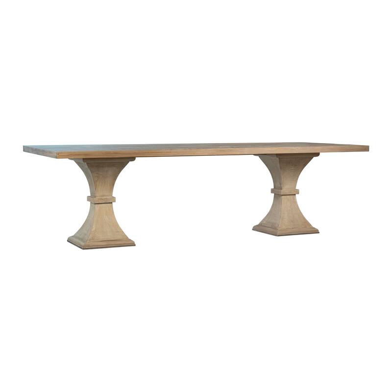 Kevin 106-inch Rectangular Reclaimed Pine Double Pedestal Dining Table in Light Wash