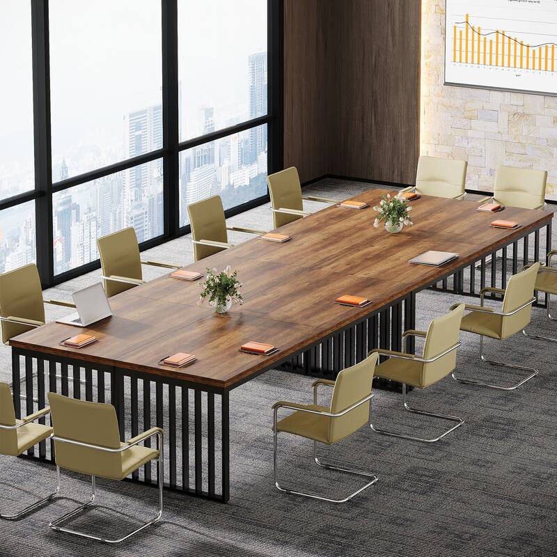 Small Conference Room Table for 4, Industiral Long Meeting Table - 2-pieces