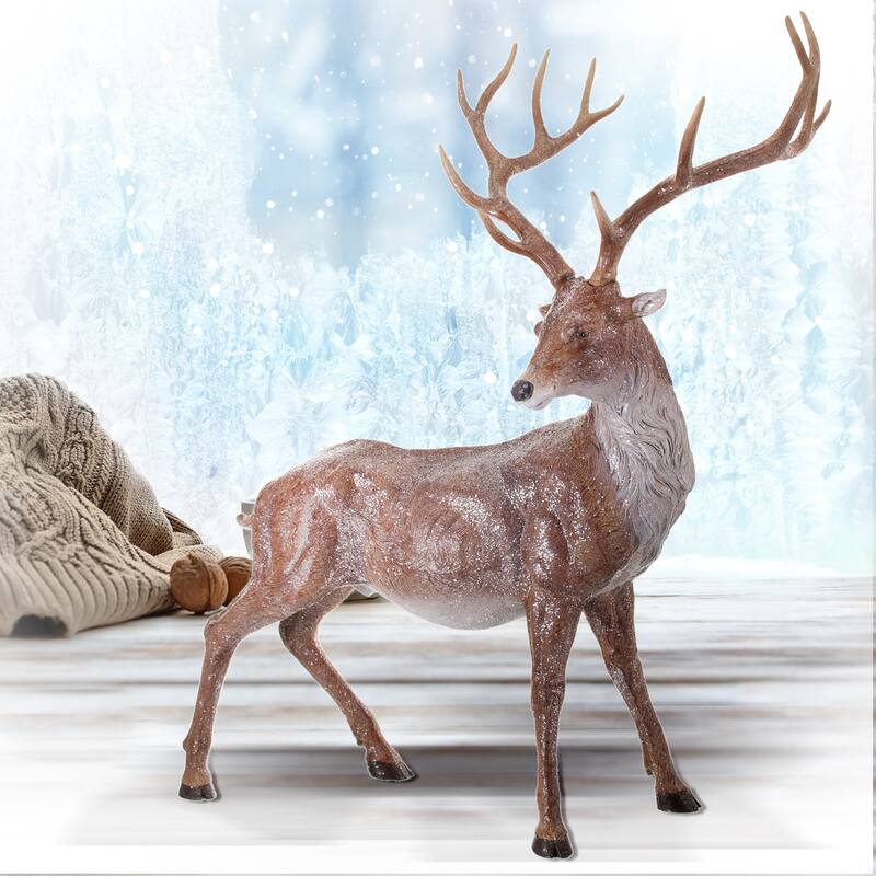 30" Resin Frosted Standing Buck Deer
