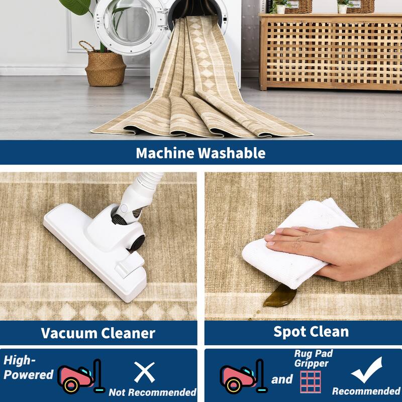 Modern Bordered Rug Non Slip Low Pile Area Rugs for Living Room, Machine Washable Area Rugs Soft Throw Rugs