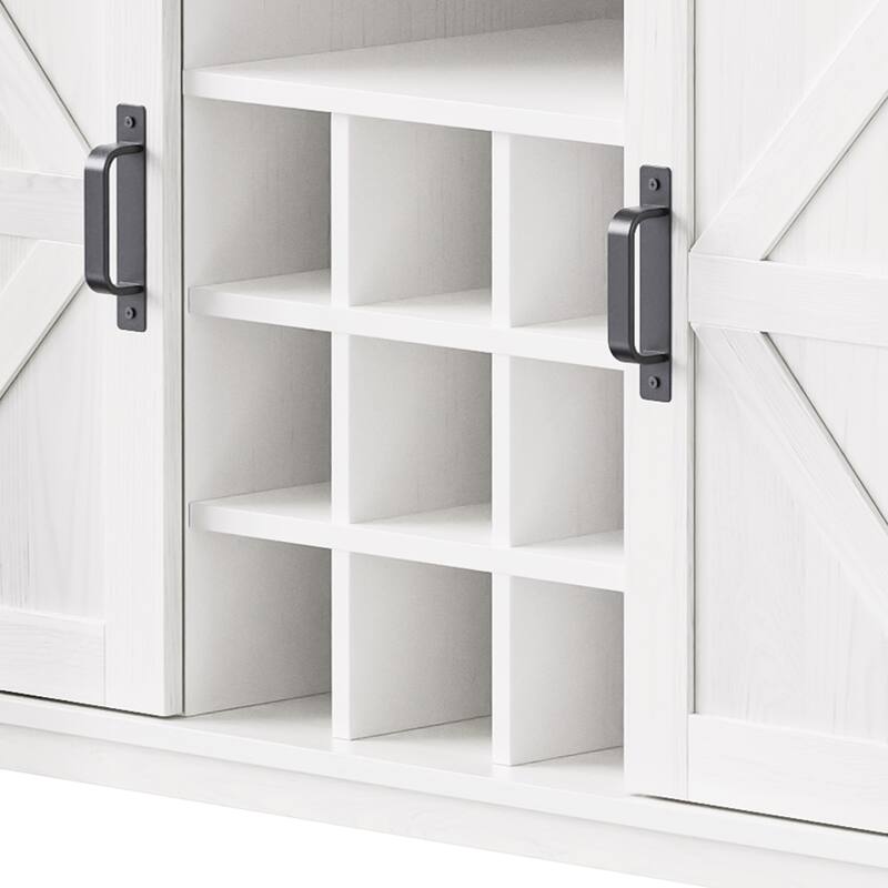 47.25'' Farmhosue Pantry Bar Cabinet in White Oak with Hutch,Power Outlet,Pegboard,Wine & Glasses Rack and 3 Drawers