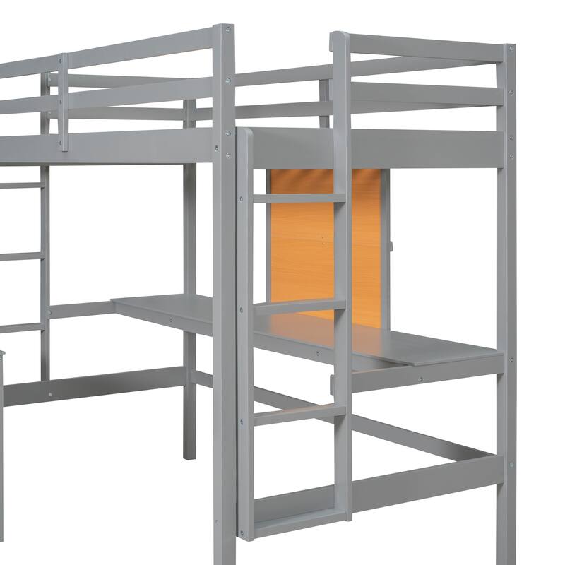 Twin Size Loft Bed with Desk, Writing Board, and 2 Drawers Cabinet - Gray