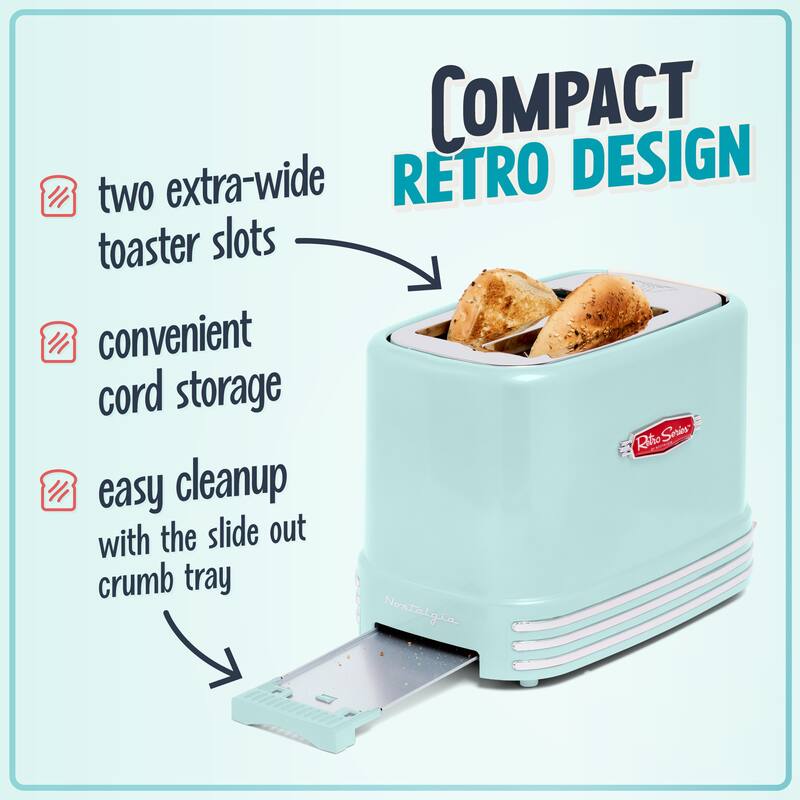 Nostalgia Retro 2-Slice Bagel Toaster, Aqua