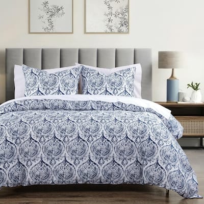 Indigo Hill by HiEnd Accents Prosper Navy Blue Medallion Printed Cotton 3 Piece Comforter with Pillow Shams