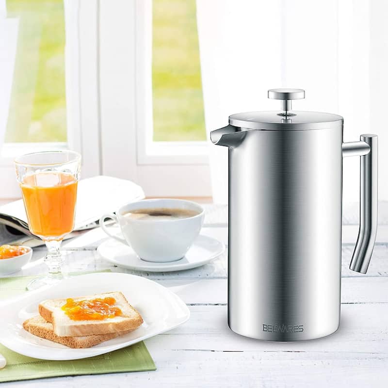 French Press Coffee Maker – Insulated Coffee Press Stainless Steel 304 – Coffee Spoon, Double Wall, & 4 Level Filtration System