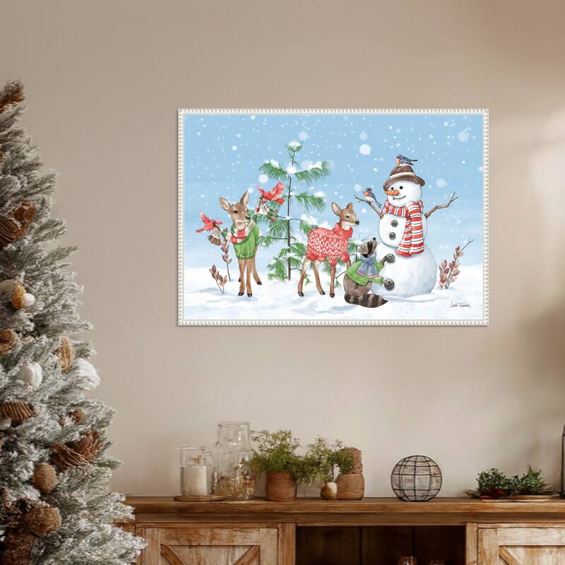 Festive Friends I by Leslie Trimbach (33 x 23 in.), Framed Canvas Wall Art Print - Sylvie Beaded White