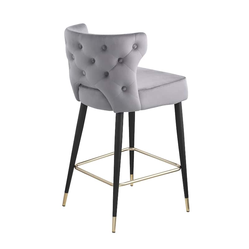 Contemporary Velvet Upholstered Counter Height Stool with Gold Tipped, Black Metal Legs, 22" W x 19" D x 38.5" H