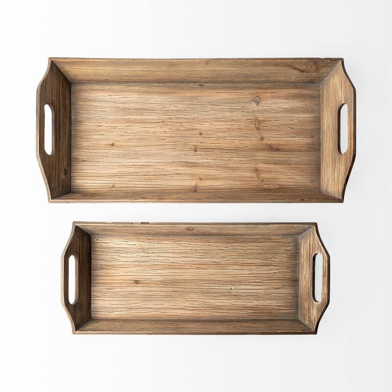 Tawny Brown Wood Trays (Set of 2) - 24.8L x 11.8W x 3.7H