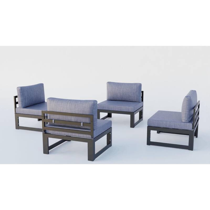 LeisureMod Chelsea 4-Piece Armless Patio Sectional Sofa Set with Cushions for Patio Porch Backyard Garden