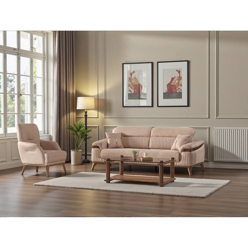 Edson 2 Pieces Living Room Sets 1 Sofa 1 Chair - Beige