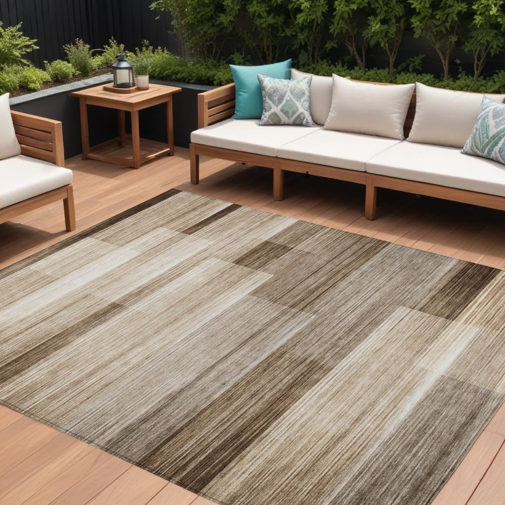 HomeRoots Striped Transitional Rectangle Outdoor Rug