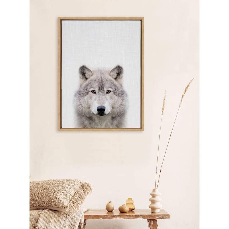 Kate and Laurel Sylvie Wolf Color Framed Canvas by Simon Te