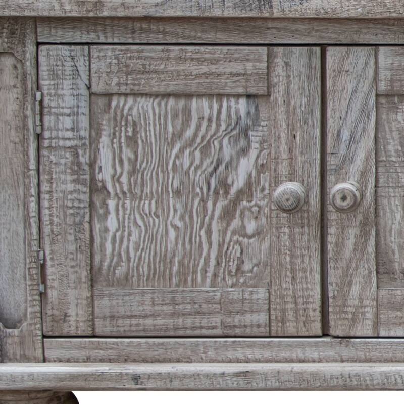 HomeRoots 93" Desert Sand Solid Wood Cabinet Enclosed Storage Distressed TV Stand - 93' X '27' X '15.75