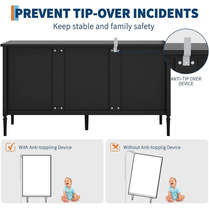59" Sideboard Buffet Cabinet with Storage, Modern Credenza with 4 Doors and Adjustable Shelves