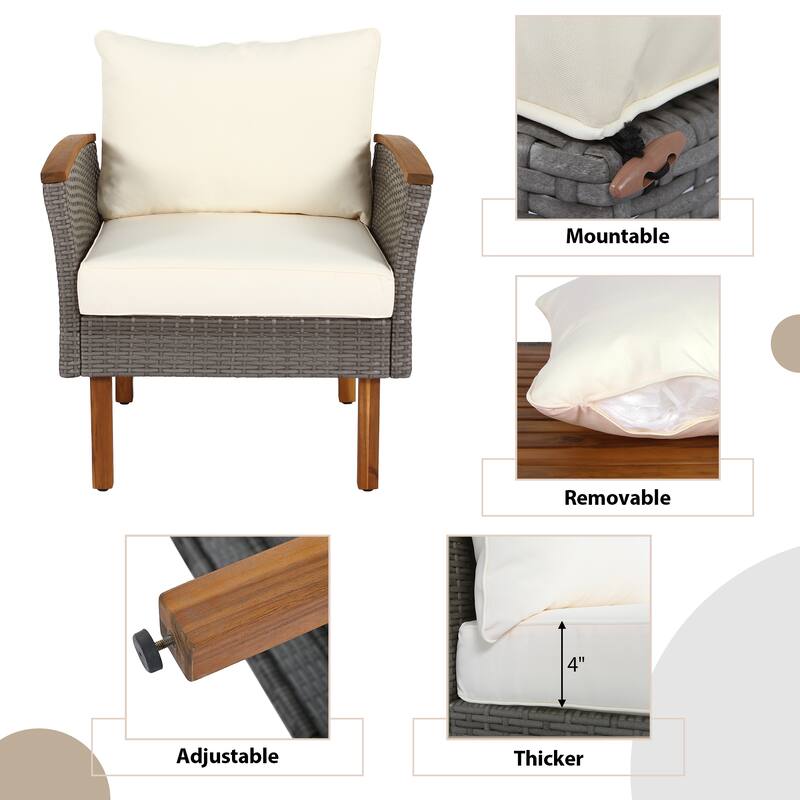 9-Piece PE Rattan Sectional Set with Acacia Legs & Coffee Table