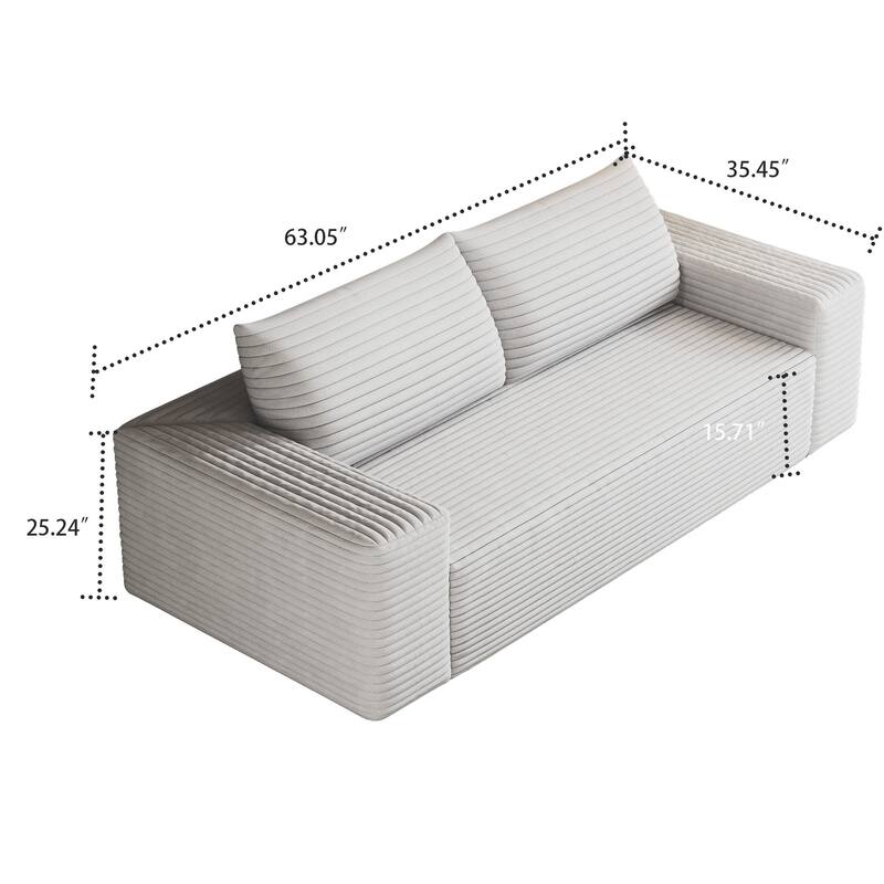 Modern Corduroy Fabric Upholstered Frameless Sofa Couch, For Apartment Living Room Den Entertainment Room