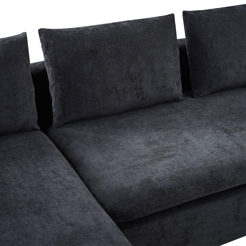 93.7" Chenille L-Shaped Sectional Sofa with Wooden Storage Compartment and Deep Seating