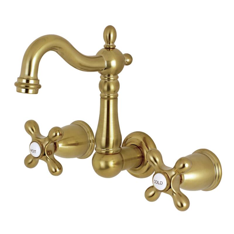 Heritage Two-Handle 3-Hole Wall Mount Bathroom Faucet - Brushed Brass