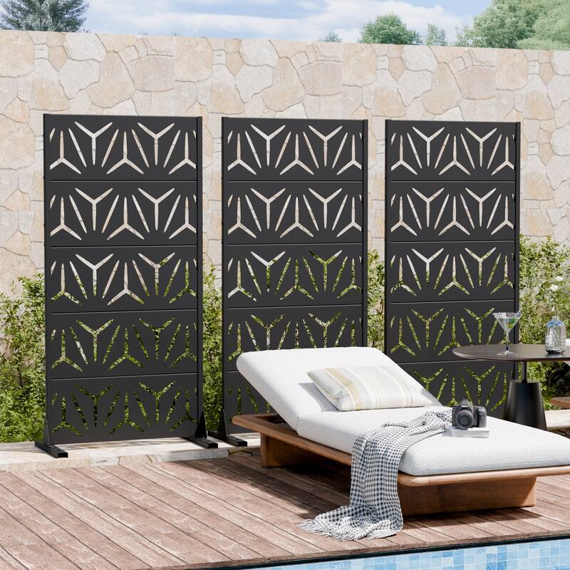 72" H×47"W Dovelina Black Outdoor Freestanding Metal Privacy Screen Decorative Garden Fence