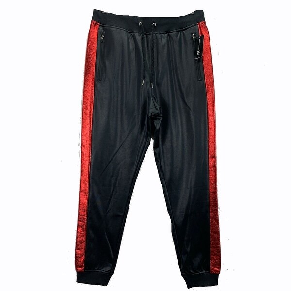 black joggers with red stripe mens