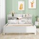 preview thumbnail 2 of 10, Wood Full Size Platform Bed with LED Light, Storage Headboard and Safety Guardrail for Bedroom, White