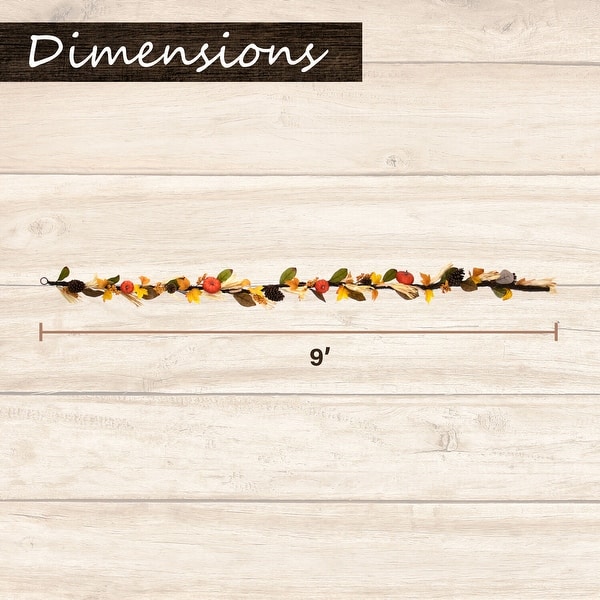 Fraser Hill Farm 9-ft Fall Harvest Garland Decor with Corn Husks, Pumpkins and Pine Cones - Multi