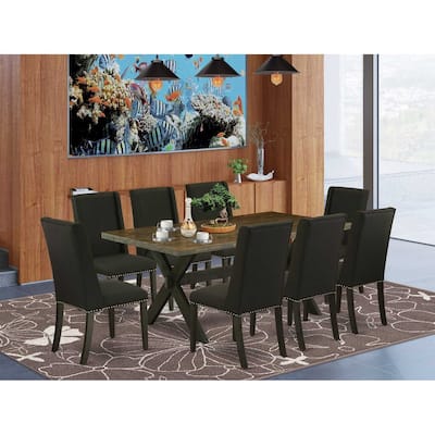 Elegant 9-Piece Dining Set - Rectangular Table & 8 Parson Chairs - Mahogany & Light Tan Finish