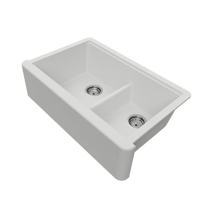 Self-Trimming Quartz Composite 33" Farmhouse Double Bowl Kitchen Sink - Pearl-White