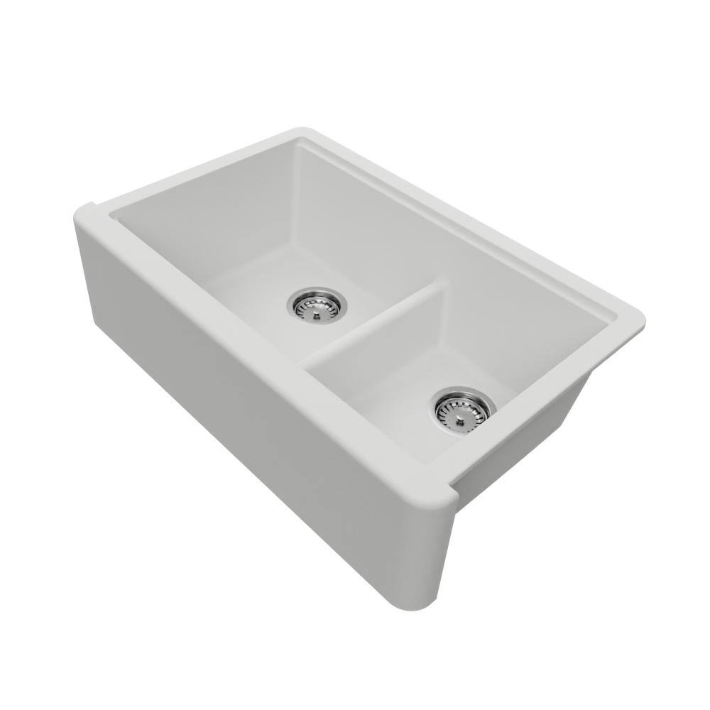 Self-Trimming Quartz Composite 33" Farmhouse Double Bowl Kitchen Sink