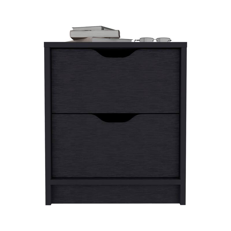 Modern Nightstand - Two Drawers and Large Top Surface, Black Finish