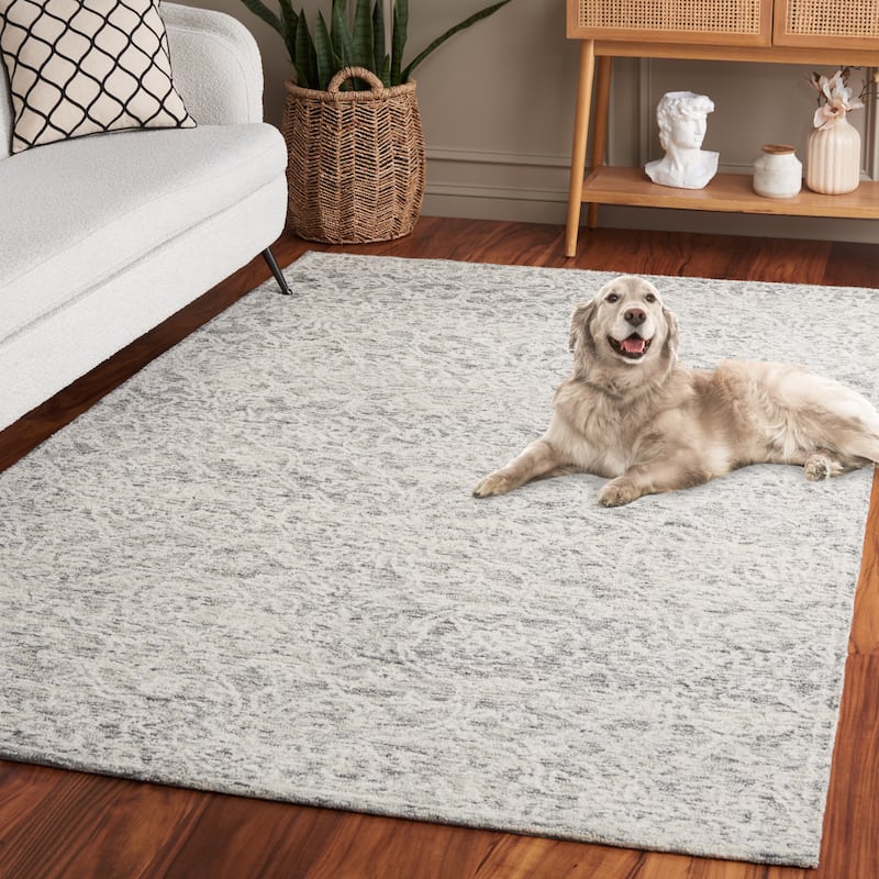 SAFAVIEH Handmade Ebony Ferencne Modern Wool Rug - 6' Round - Ivory/Grey