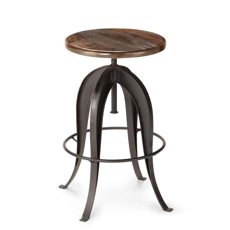 Steve Silver Seoni Russet Sheesham Wood Iron Adjustible-height Stool