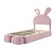 preview thumbnail 10 of 11, Twin Platform Kids Bed Frame with Cartoon Ears, LED Light, Storage Stools, Pink