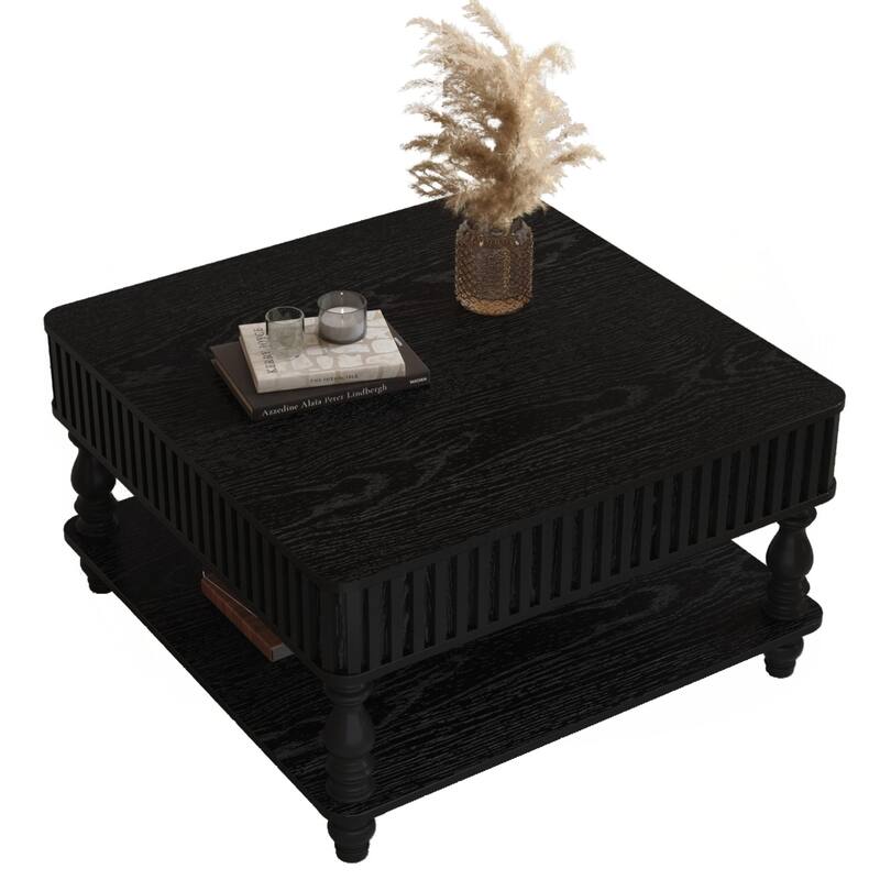 31.5 Inch Square Fluted Lift-Top Coffee Table with Hidden & Open Storage