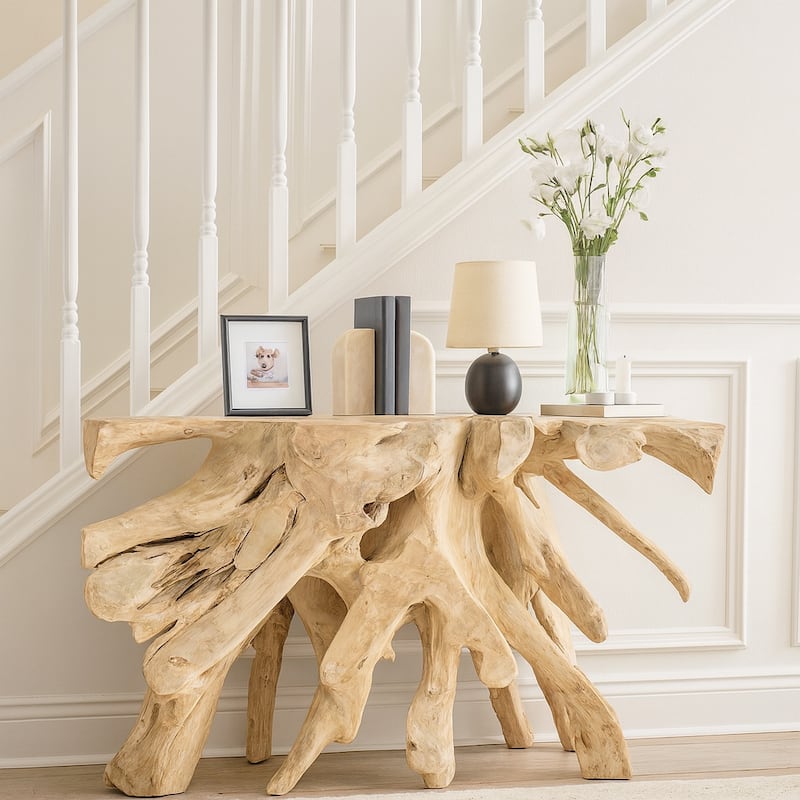 Abstract Wood Console Table for Entryway Statement Piece - 47", Brown - 47.0"