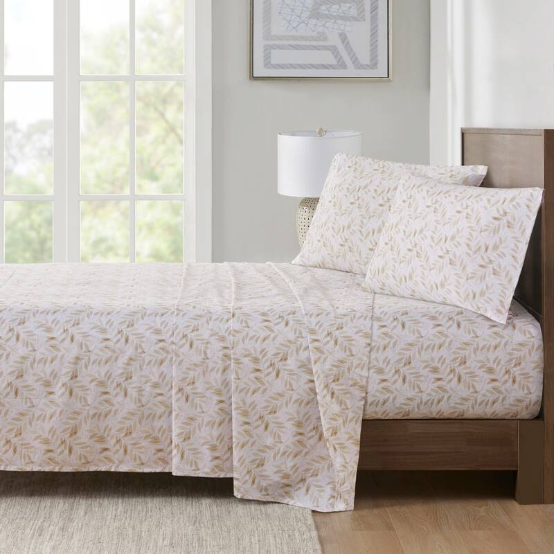 Madison Park Essentials 200 Thread Count Printed Cotton Sheet Set - Tan Leaves - Full