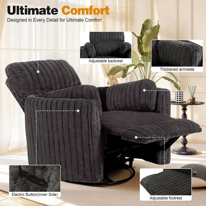 Rossetta Swivel Rocking Glider Power Recliner Chair with 24" Wide Seat & Type-C & USB Ports