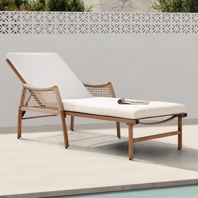 Outdoor Aluminum and Rattan Chaise Lounge Chair with 6 Adjustable Backrest - brown &beige