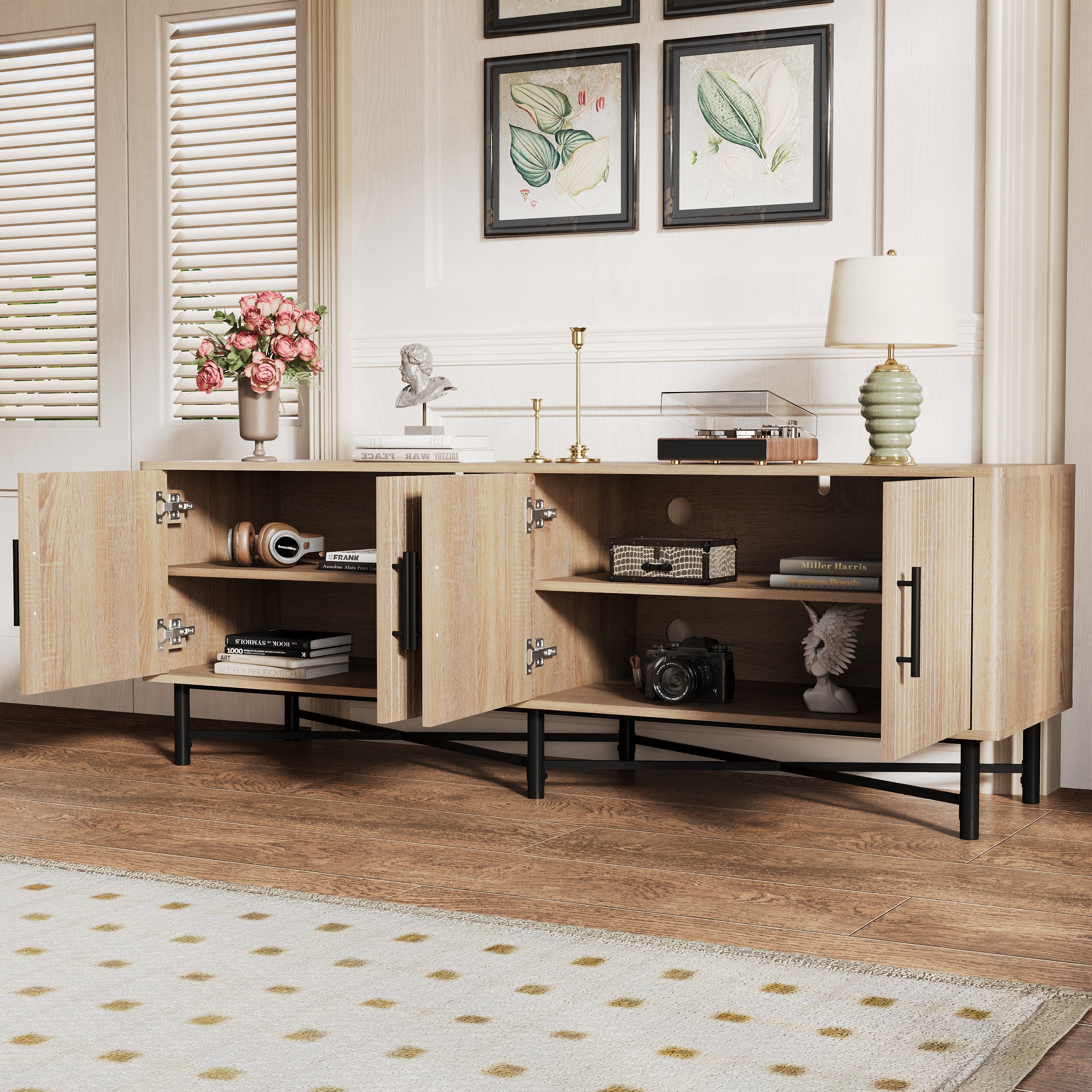 4-Door TV Cabinet TV Stand Media Cabinet for Living Room