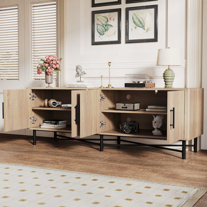 Functional 4-Door TV Cabinet - 2 Storage Spaces, Adjustable Shelves, Ideal for Living Room Organization, Natural